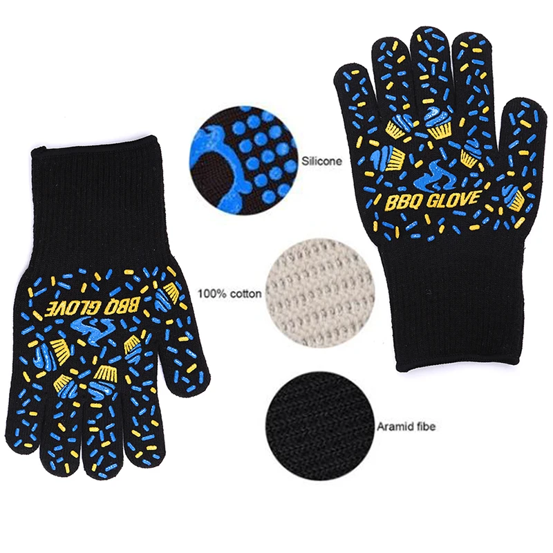 

1 Pair Heat Resistant Gloves Thick Silicone Cooking Baking Barbecue Oven BBQ Grill Mittens Dish Washing Gloves Kitchen Gloves