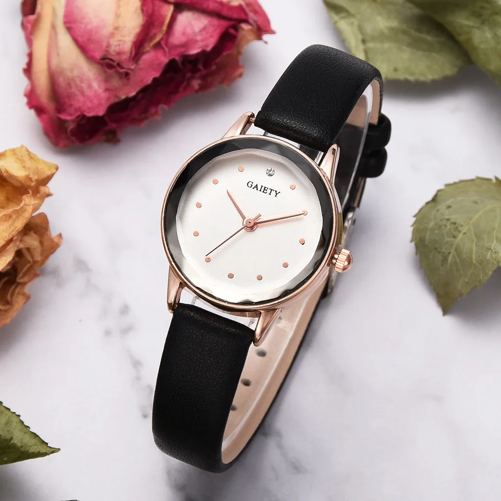 Модные Простые женские часы монохромный тонкий кожаный ремень наручные