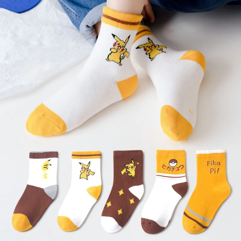 5Pairs Pokemon Pikachu Children Short Socks Anime Cartoon Figure Print Baby Boys Girls Cute Christmas Gifts for kids - купить по