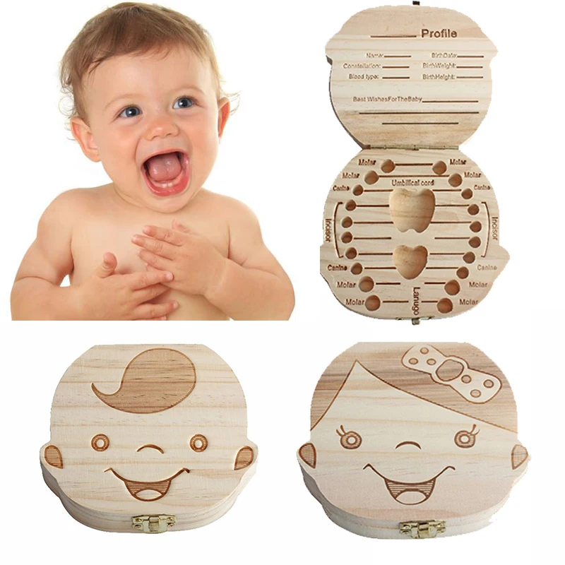 Espagnol anglais bébé cadeau créatif bois fille garçon dent organisteur boange ensector вмятина caduques stockage|Коробки и