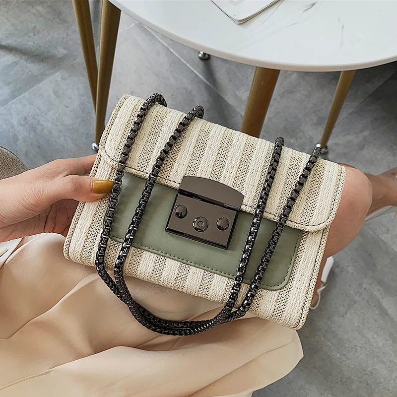 Женская маленькая сумка мессенджер в полоску летняя парусиновая французском