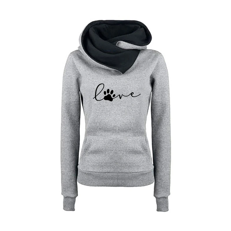 

Casual New Women Hoodie Autumn Long Sleeve Thick Hooded Sweatshirts Heart & Cat Paw Print Harajuku Female Hoodies Sudaderas