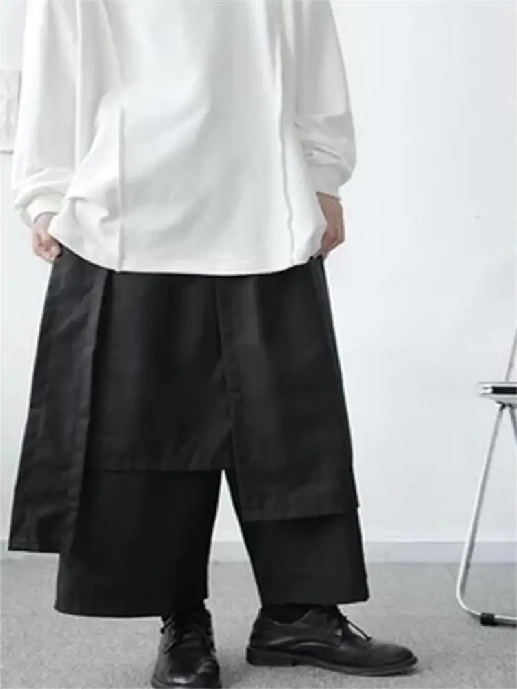 Men's Wide Leg Pants Spring And Autumn New Personality Asymmetry False Two Pieces Of Modern Leisure Ultra Loose Large Size Pants
