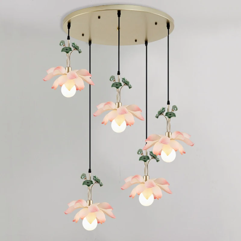 

Новая декоративная люстра GY в китайском стиле для ресторана, лотос, бара, трехголовочные лампы в виде листьев лотоса, керамическая Смола дзе...