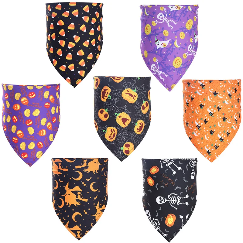 50pcs Halloween Dog Bandanas Pumpkin Skull Cotton Adjustable Pet Dogs Scarf Bandanas  Dog Accessories for Middle Large Dog