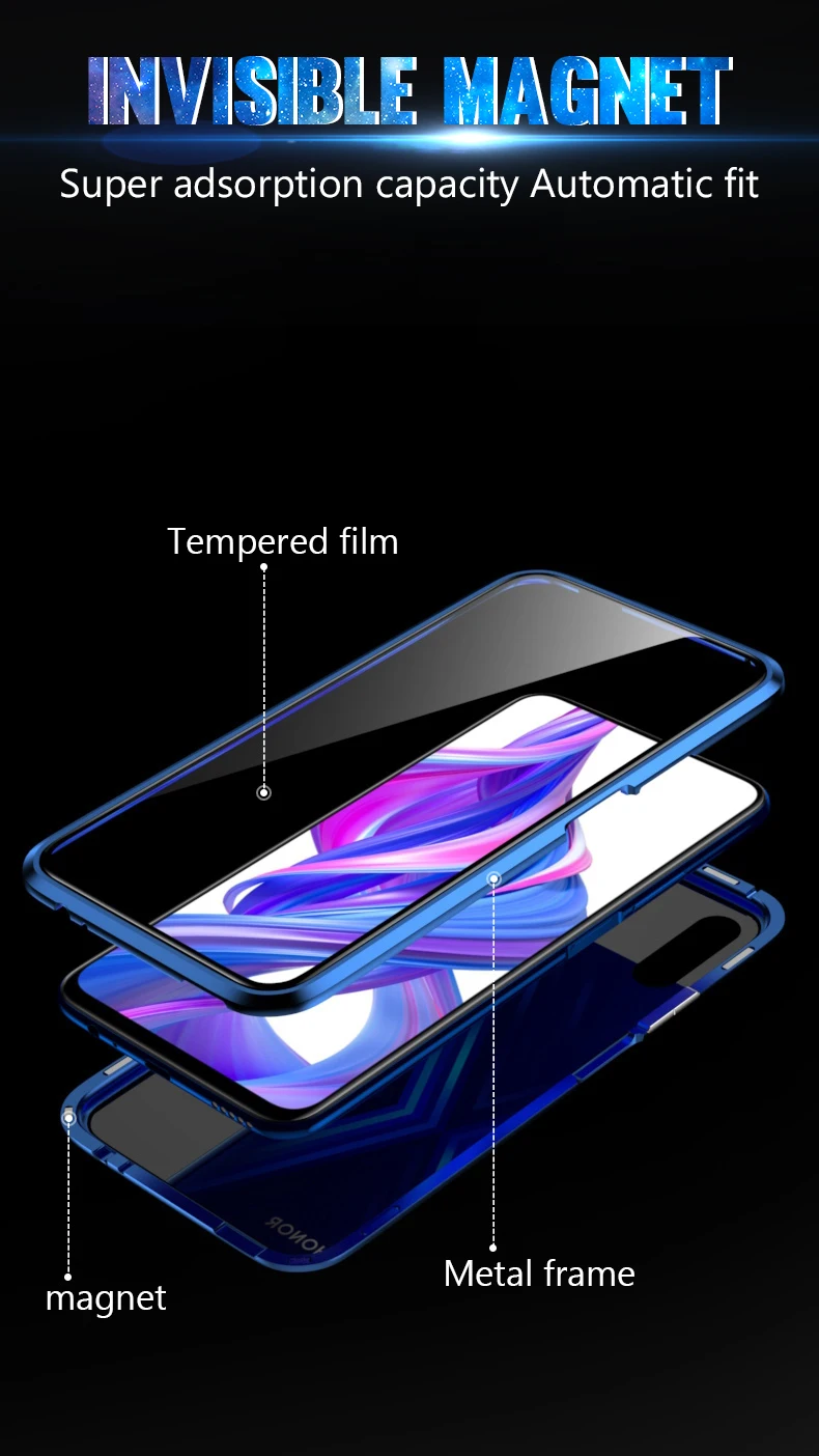 Магнитный металлический корпус адсорбции для huawei P Smart Plus P20 P30 Lite Pro mate 10 20 Honor 9X20 10i 8X закаленное стекло крышка
