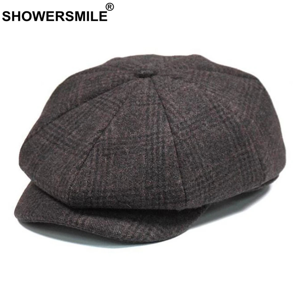 SHOWERSMILE брендовая клетчатая кепка Newsboy Мужская винтажная шерстяная