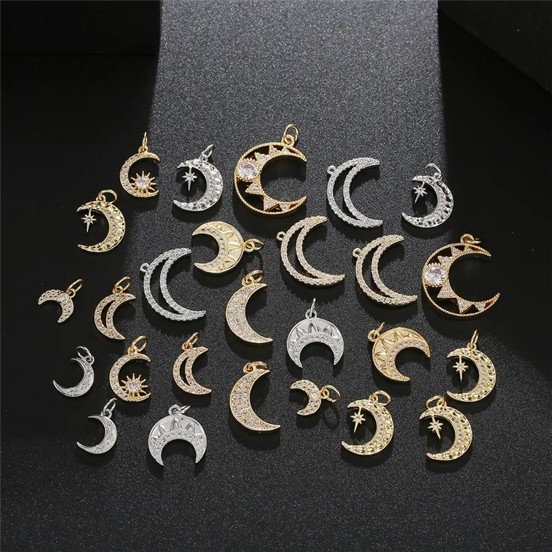 

10Pcs/lot Mixed Color Copper Zircon Cz Fashion Moon Charms Pendant Diy Earring Bracelet Necklace for Jewelry Making Accessories