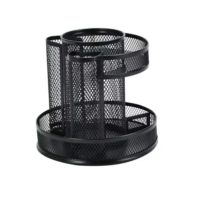 Вращающийся черный металлический сетчатый Настольный держатель для ручек