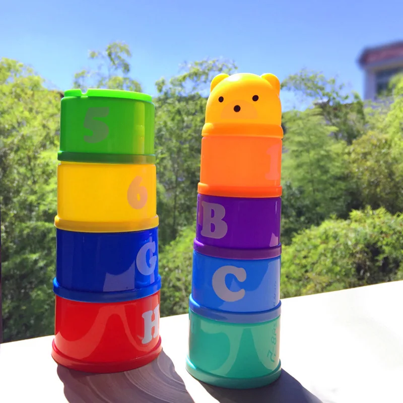 

9PCS Fun Stacking Cups Figure Letters Children Educational Toys Baby Toy Fun Rainbow Cups Stacking Tower Mini Bear Toy Kid Gifts