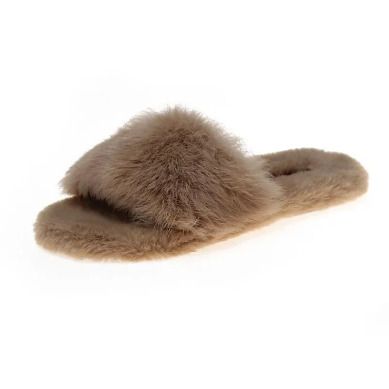 

Winter Women House Slippers Faux Fur Warm Flat Shoes Female Slip on Home Furry Ladies Slippers Wholesale