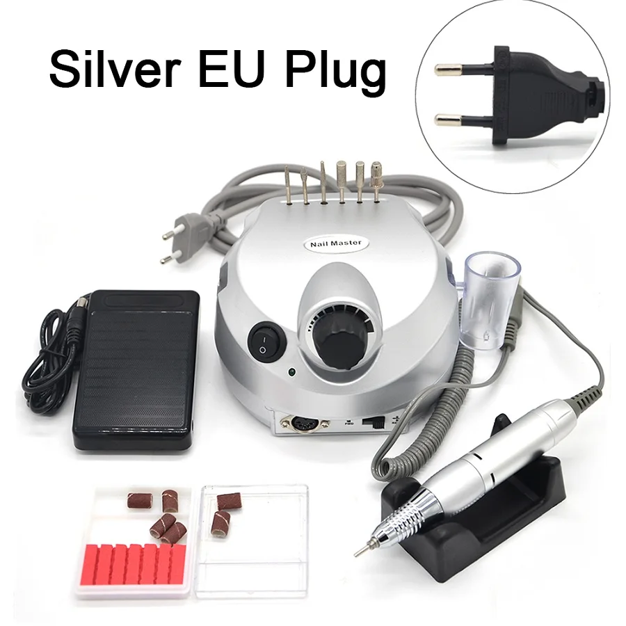 Silver EU Plug Серебряный машинка для маникюра профессиональный инструмент для полировки ногтей пилочки для ногтей набор маникюра 35000 об/мин 110 В/220 В Электрическая дрель для ногтей аппарат для маникюра - Цвет: Silver EU Plug