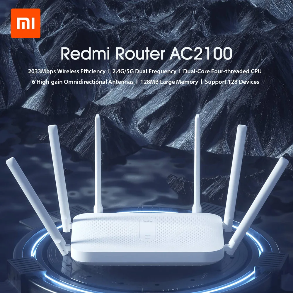 Xiaomi Redmi AC2100 Router Gigabit 2.4G 5.0GHz Dual-Band 2033Mbps Wireless Wifi Repeater With 6 High Gain Antennas Wider | Компьютеры и