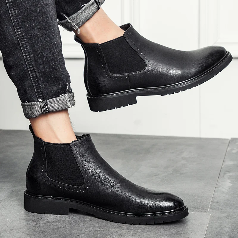 Мужские кожаные ботинки Челси Зимние повседневные армейские до щиколотки для