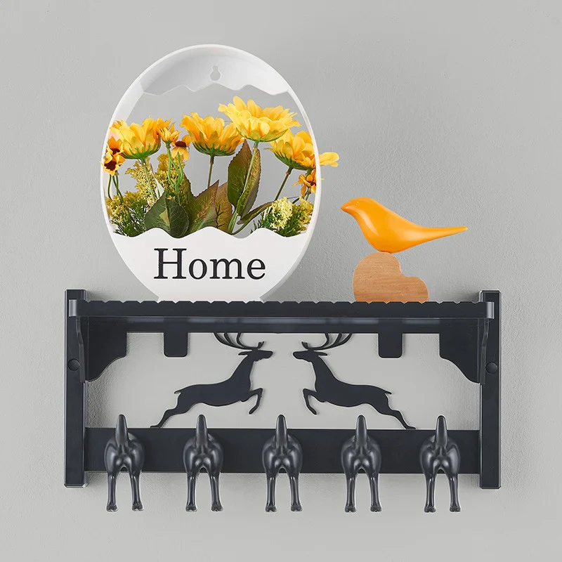 

Newly Wall-Mount Coat Rack with 5 Hooks Punch-free Wall Shelf Coat Hook Rail for Hallway Bathroom Closet Room VA88