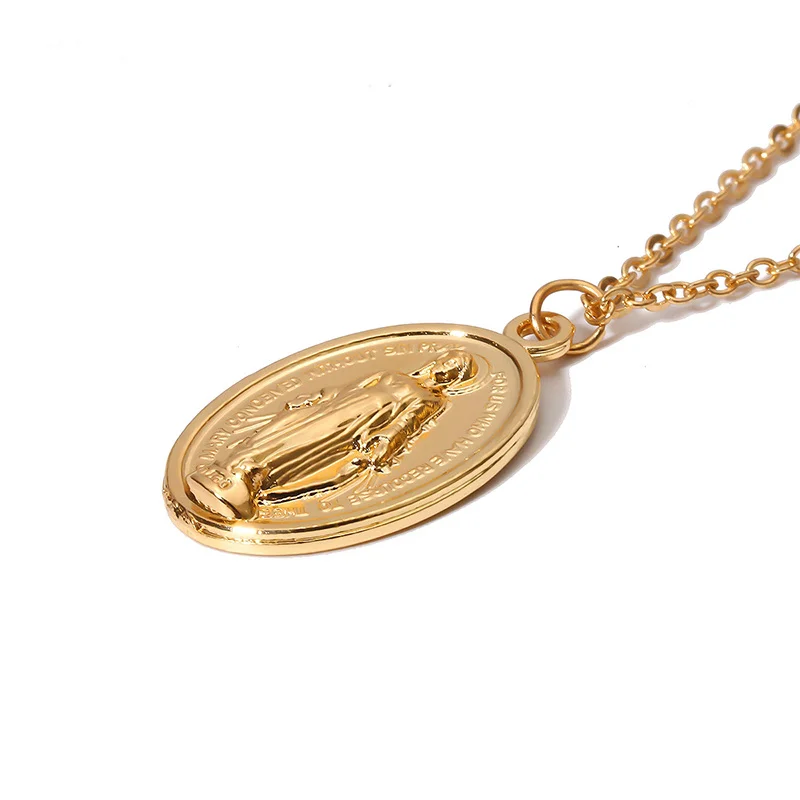 Новый Золотой Серебряный винтажный рельефный круглый кулон Иисуса модный свитер