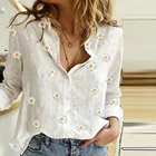 Маленькая теннисная хлопковая рубашка с принтом Дейзи, Топ для женщин, v-образный вырез, длинный рукав, тонкая рубашка, блузка, топы, мода 2020