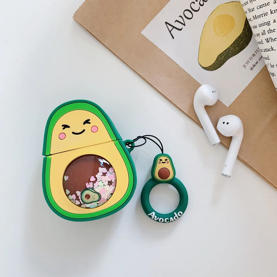 Avocado Для AirPods случае 3D мультяшный наушник чехол для Apple Airpods 2 забавные интимные аксессуары защитную крышку с палец кольцо ремень - Цвет: Avocado