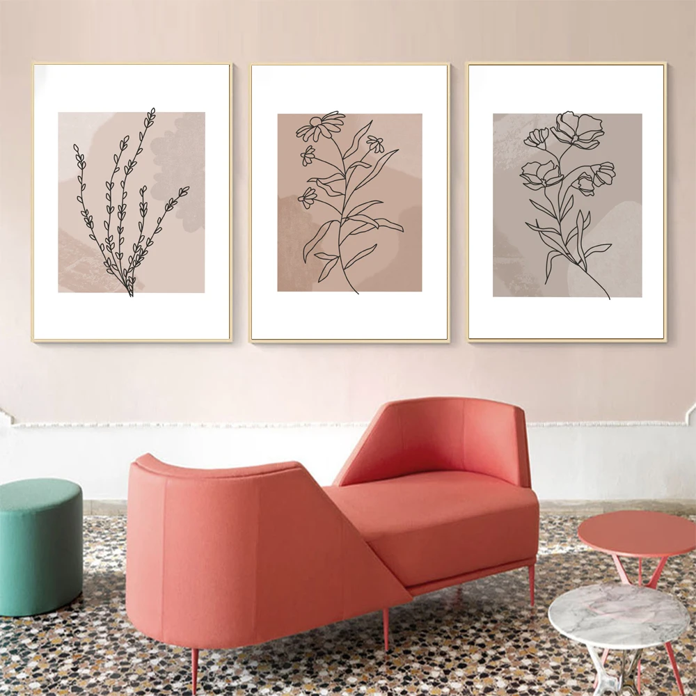 

Abstract Plant Leaf Poster Flower Line Art Print Floral Canvas Painting Wild Botanical Wall Picture Living Room Boho Home Decor