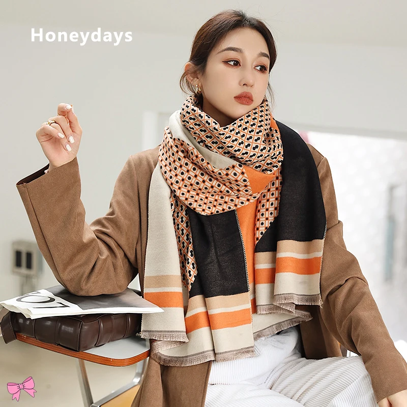 

New Style Literary Ladies Cashmere Scarf Winter Warm Thick Blanket Wild Long Double-sided Pashmina Shawl Exquisite Tassel Scarf