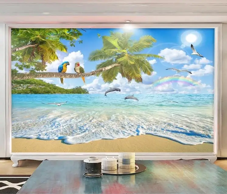 custom 3d photo wallpaper for living room bedroom background wallpaper natural scenery landscape painting coconut tree dolphin free global shipping