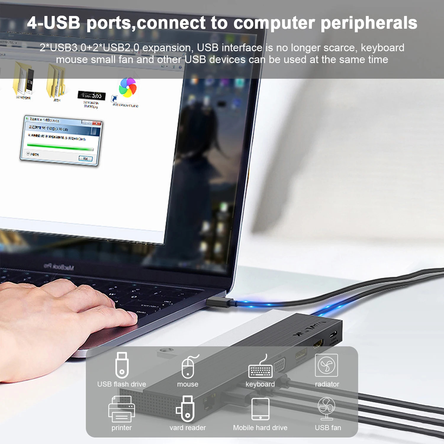 Док-станция Wavlink три дисплея 4k usb-хаб 2 HDMI DVI/VGA USB-C 100 Вт PD для Macbook Pro ноутбуков