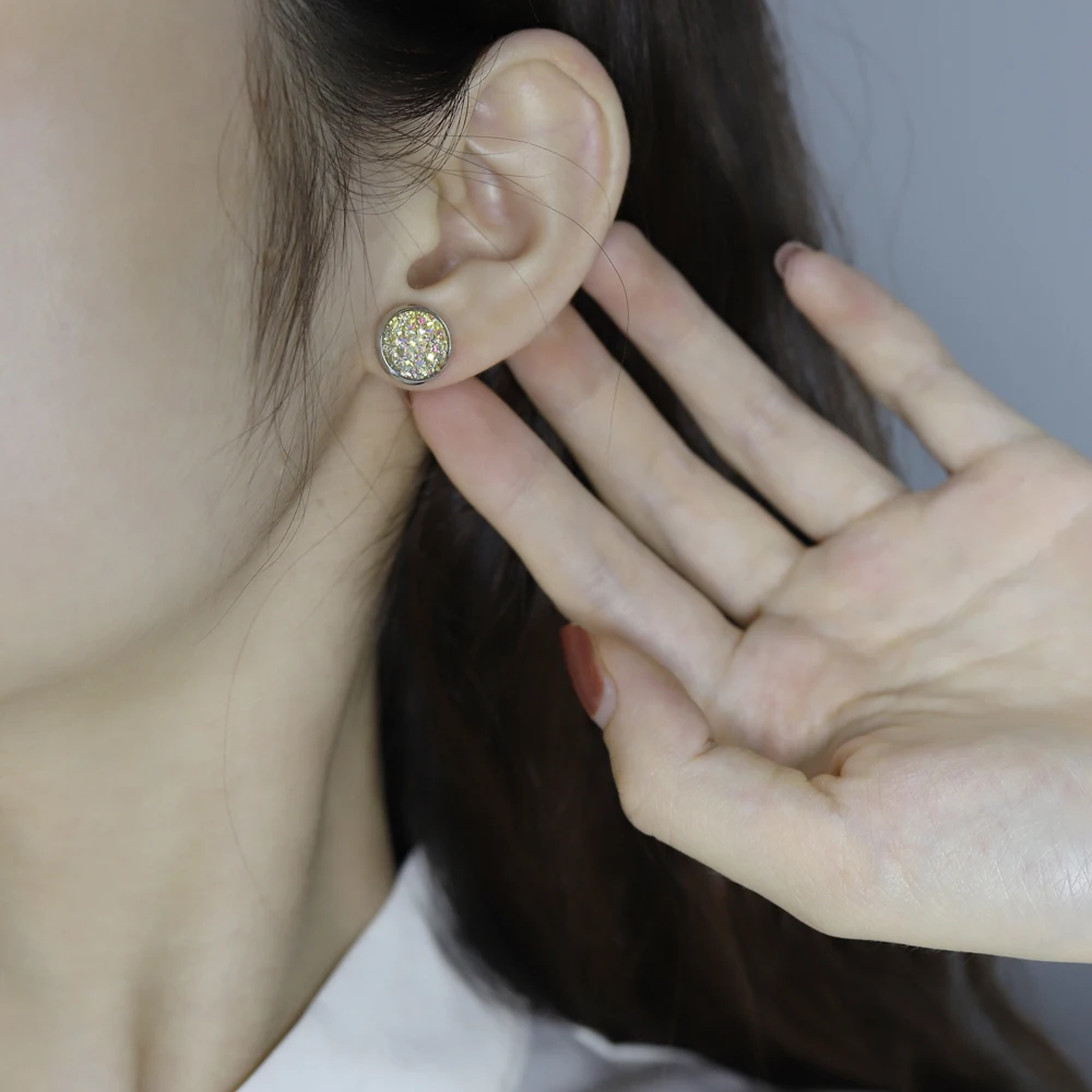 

6 Pairs Colorful Drusy Resin Cabochon Stud Earrings Round Shape Piercing for Women Earrings Set Fashion Jewelry Party Gift