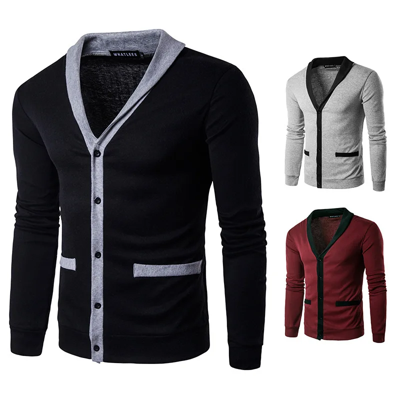 

Мужской трикотажный кардиган, повседневный однобортный Свитер оверсайз с V-образным вырезом и карманами, пальто с длинными рукавами, осень ...