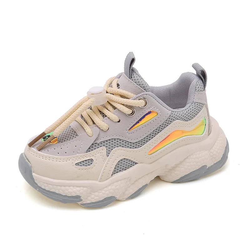 

Children Thick-soled Heightened Casual Shoes Kids Mesh Breathable Sports Shoes Boy Girl Contrast Color Stitching Shoes 4-15 Year