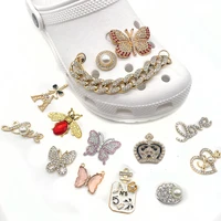 1pc croc jibz butterfly love shoe charms buckles metal diamond crystal accessories for clogs garden sandals shoe girl xmas gifts