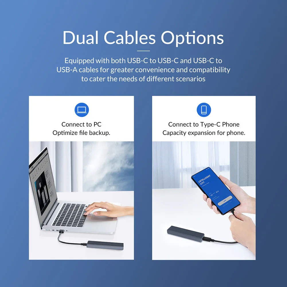 ORICO SSD Enclosure M.2 NVMe/SATA Mobile Hard Drive Case External SSD Box Support 2TB for Windows Mac Linux