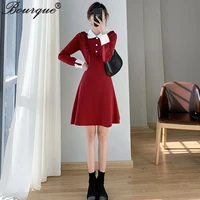 women elegant mini dress autumn long sleeve buttons black red a line dresses 2022 spring new fashion office ladies dress