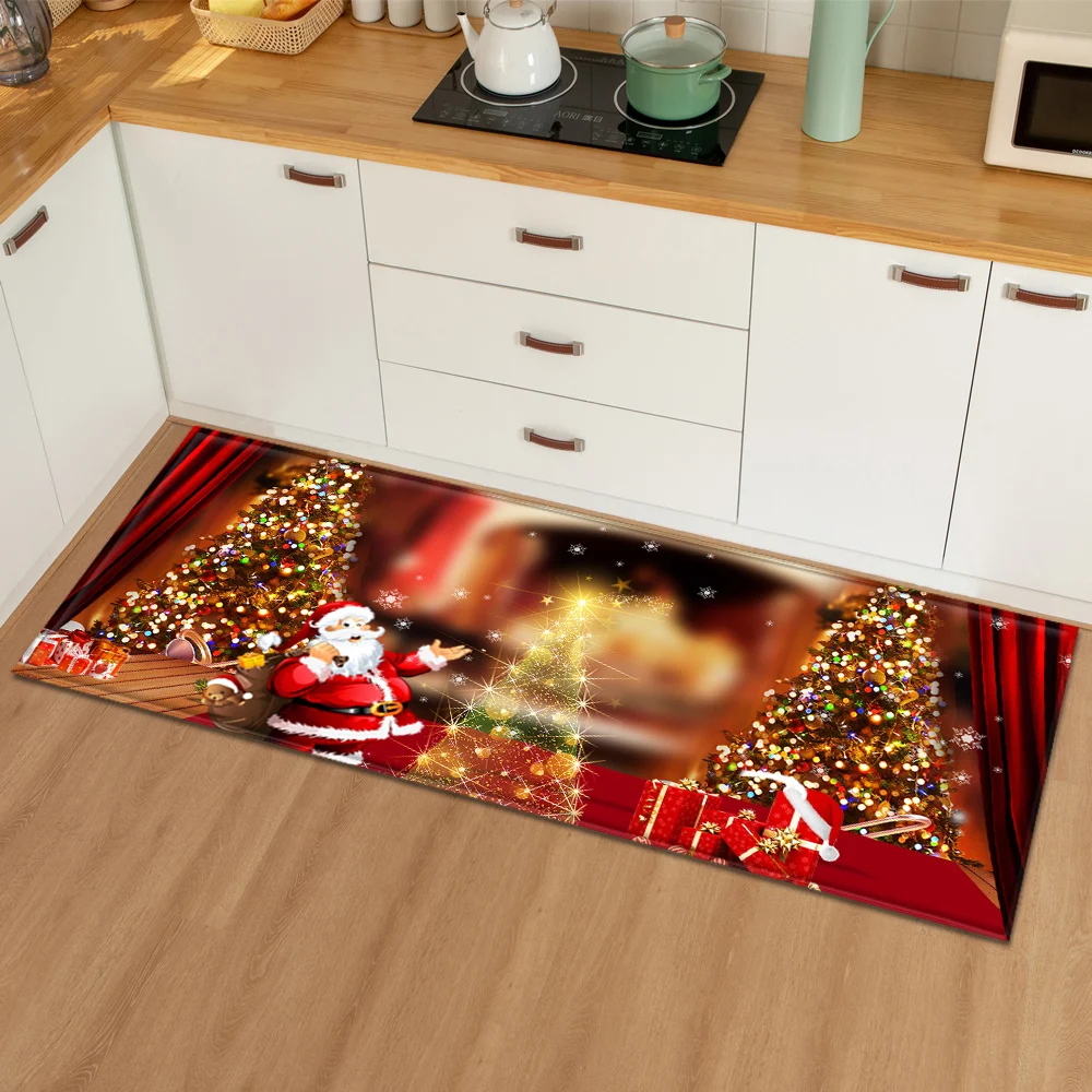 

Christmas Pattern Kitchen Mat Bedroom Entrance Doormat Living Room Carpet 3D Home Floor Decoration Bathroom Non-Slip Rug