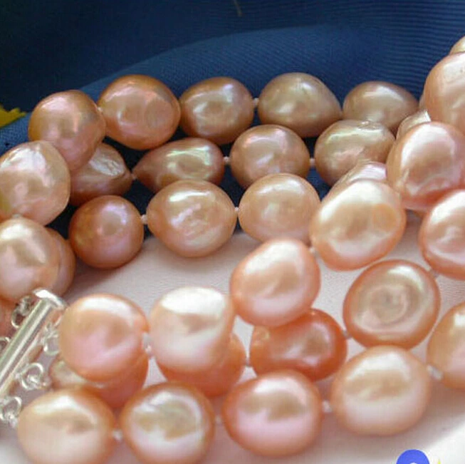 910+++3ROW 13MM PINK BAROQUE FRESHWATER PEARL BRACELET | Украшения и аксессуары
