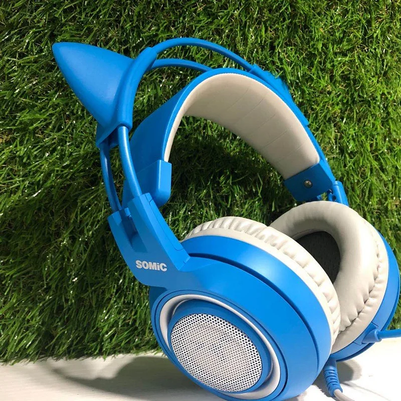 

Somic G952 BLUE Head-Mounted Headset Cute Cat Ear 3.5MM Gaming Headphone Universal Noise Reduction Stereo Earphone