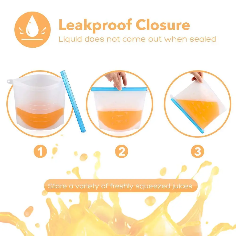 Многоразовая силиконовая сумка для хранения еды 1000 мл 1500 герметичное уплотнение