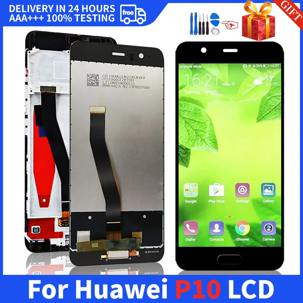 Original 5.1" For Huawei P10 LCD Display Touch Screen Digitizer VTR-AL00 VTR-AL01 VTR-L09 VTR-L10 Mobile Phone Parts With Frame |