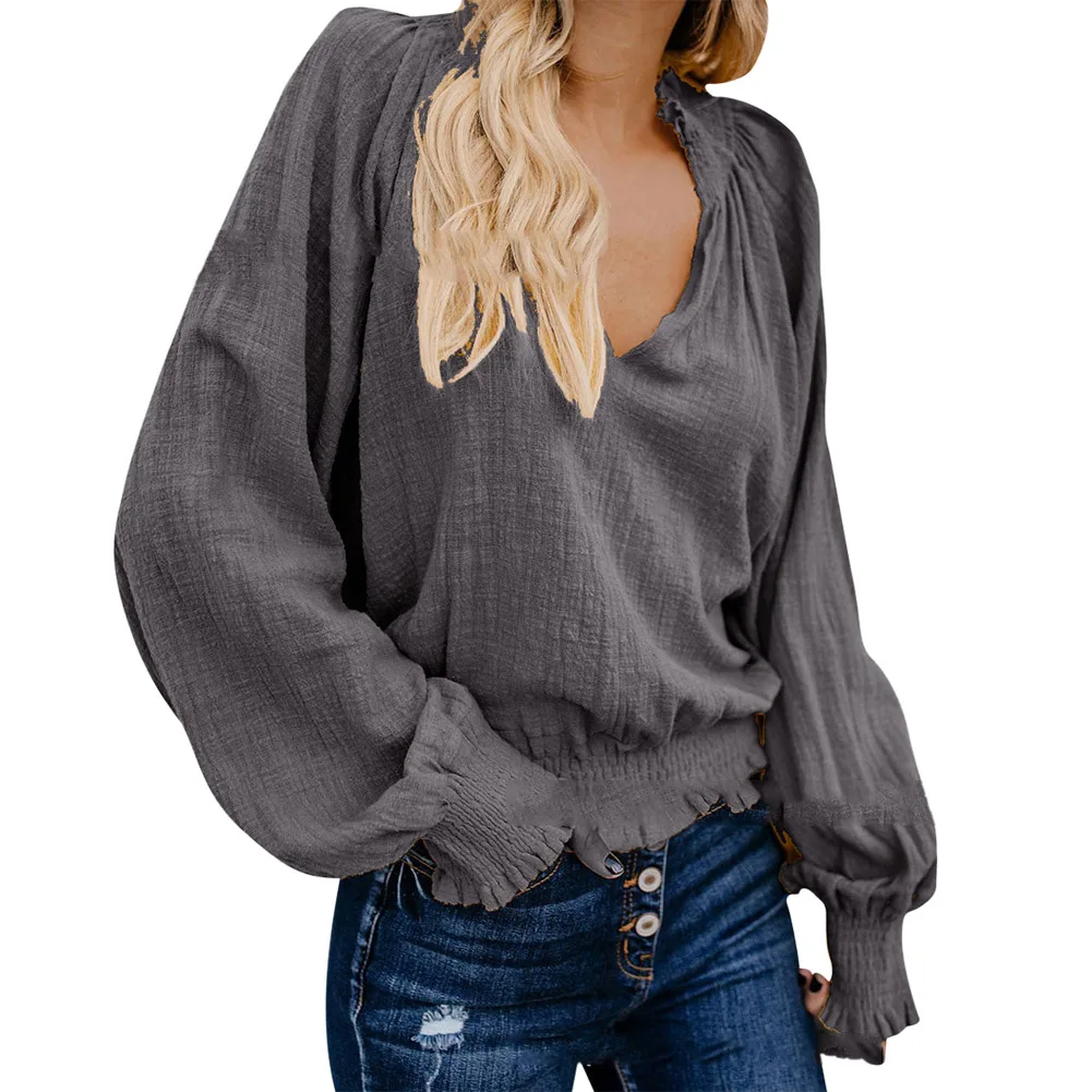 Новая модная женская футболка с глубоким v образным вырезом и длинным рукавом