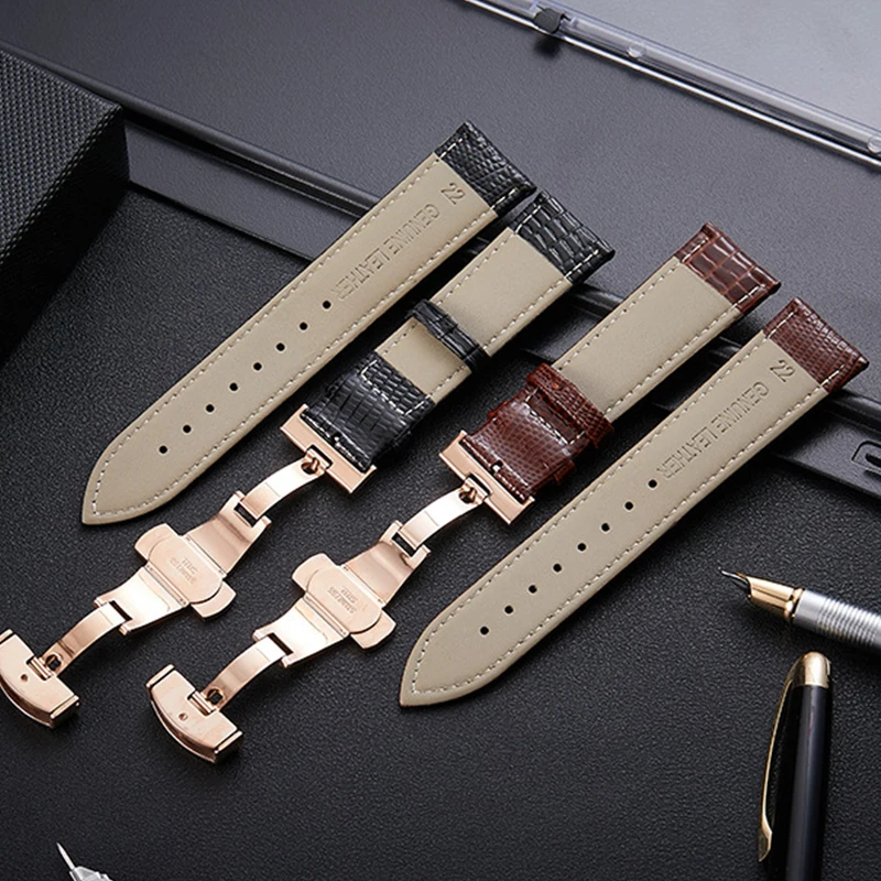 2020 Leather Fish Pattern Leather Band Soft Double Press Butterfly Buckle Strap Metal Buckle Pin Buckle 16mm18mm20mm22mm