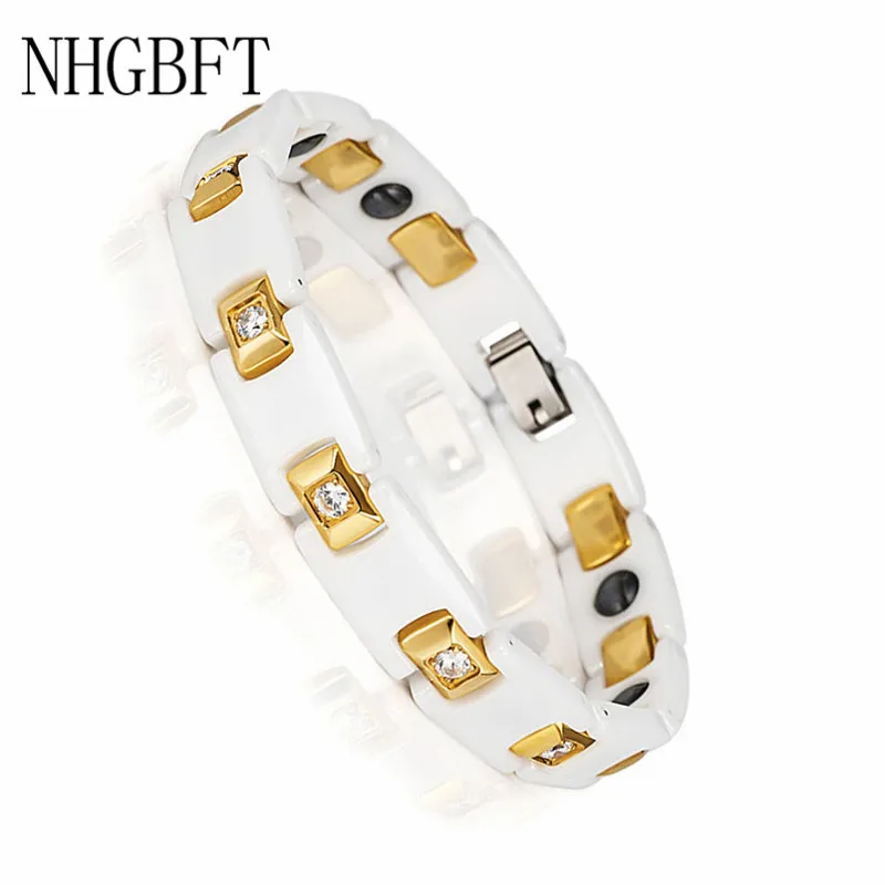 

NHGBFT Classic couple Health Magnet Bracelet Women White Ceramic Adjustable Bracelets Male Jewellery