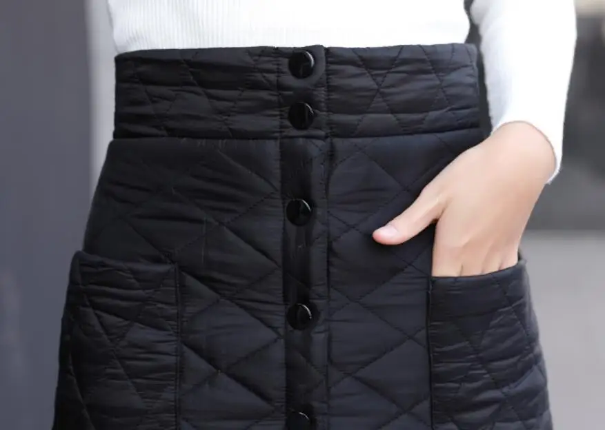 

2020 Autumn Winter Warm Down Cotton Skirt Women High Waist A Line Pocket one piece Skirts Plus Size 3xl s119