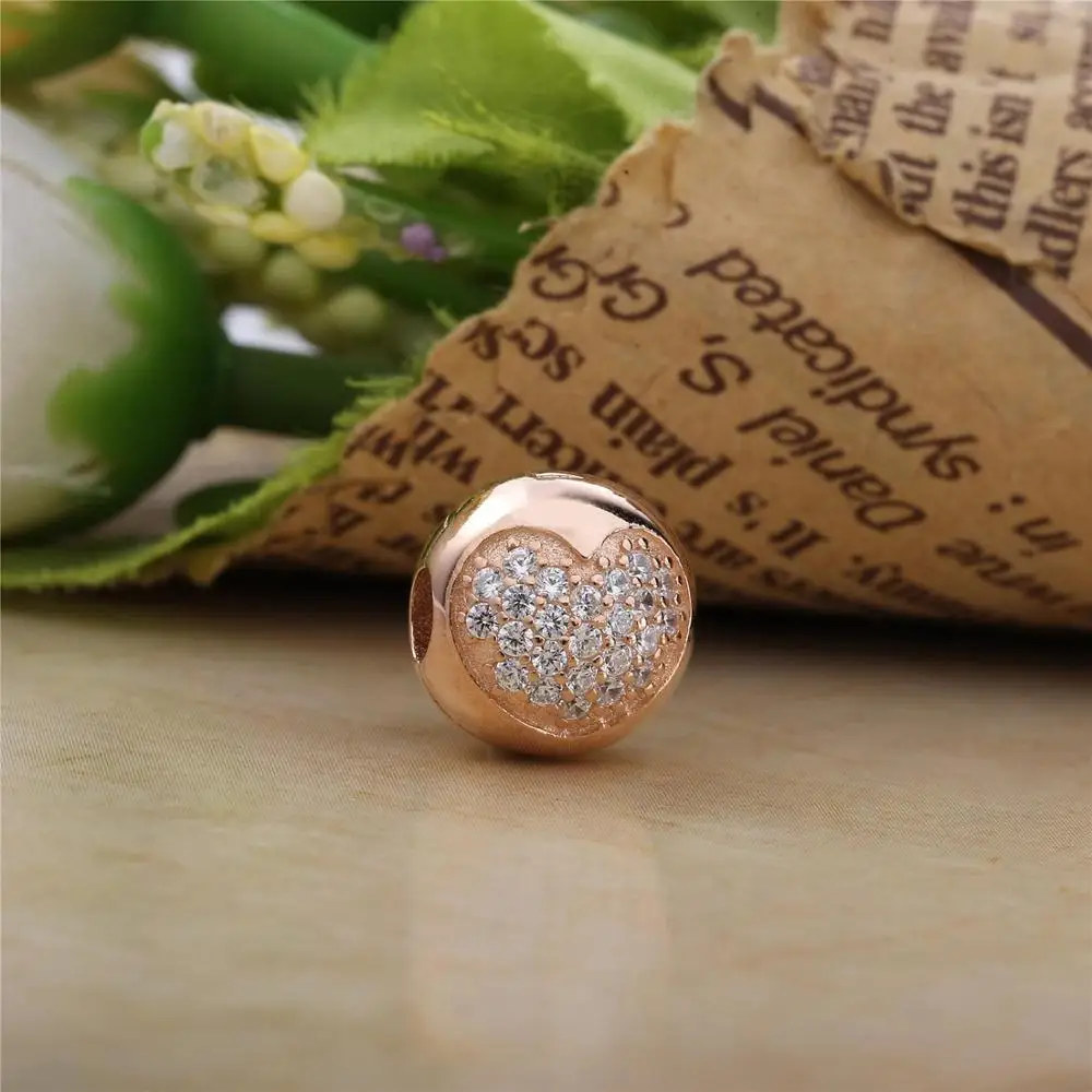 Новые розовые зажимы в форме сердца белые циркониевые бусины подвеска виде Розы