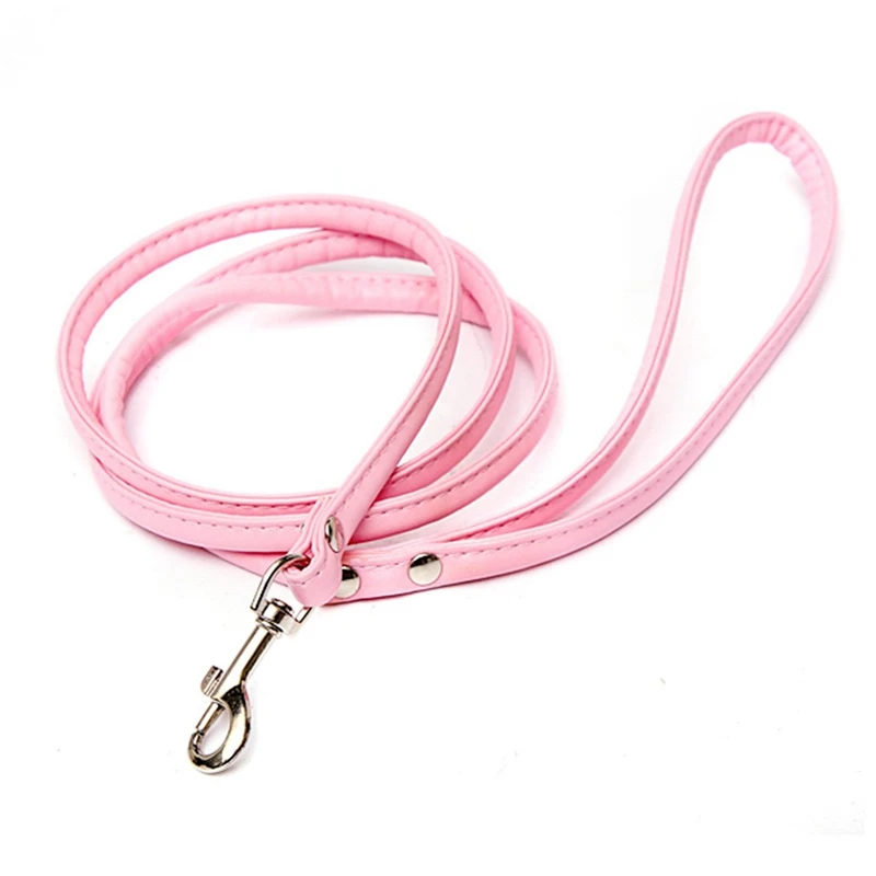 

Pink leather leash for small dog cat pet 1cmX120cm