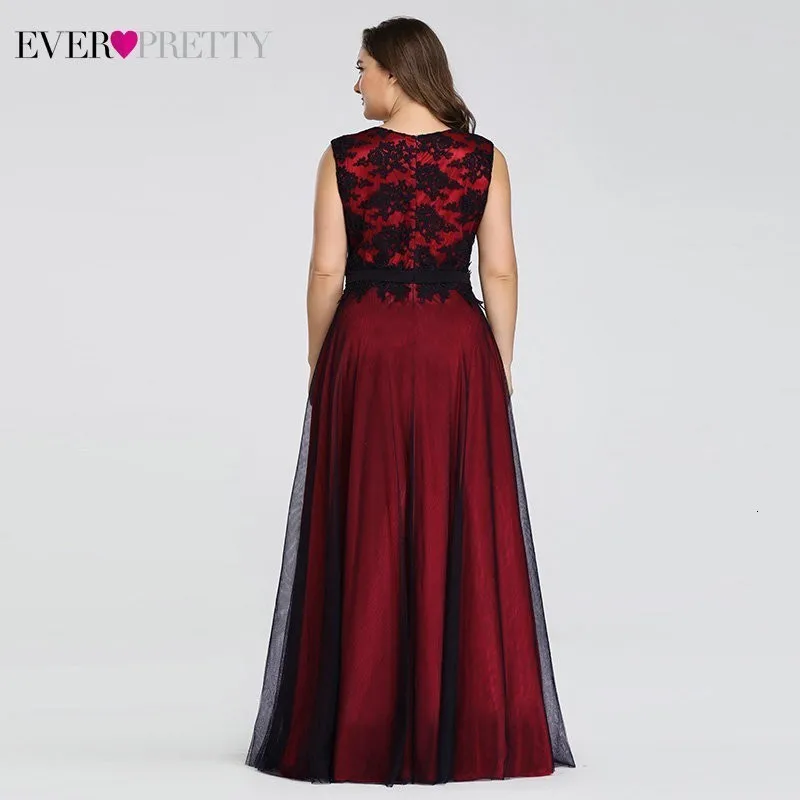 Платья для выпускного вечера размера плюс, длинные платья Ever Pretty EZ07545, элегантное бордовое кружевное платье с аппликацией из тюля, сексуальное темно-зеленое платье для свадьбы