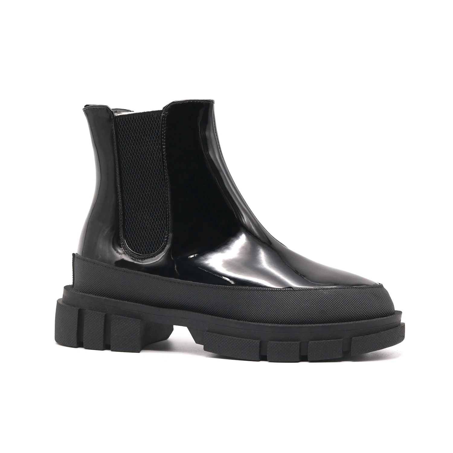 

Women's Platform Chunky Slip on Chelsea Ankle Boots for Motorcyle Hiking