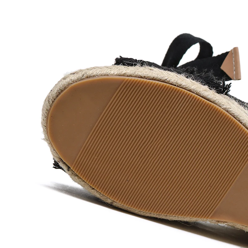 Женские сандалии на танкетке с ремешками и пеньковой веревкой лето | Обувь
