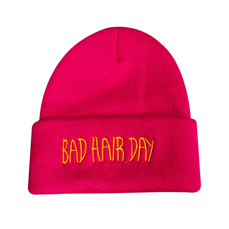 rose red Модная спортивная зимняя шапка унисекс с надписью «Bad Hair Day», мужская шапка, вязаная зимняя шапка в стиле хип-хоп, шапка для женщин VL - Цвет: rose red