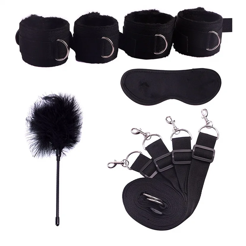 Sex Handcuffs With Blindfold and Flirting Feather Stick BDSM Bondage Set Under Bed Erotic Toys for Women Couple Adult |