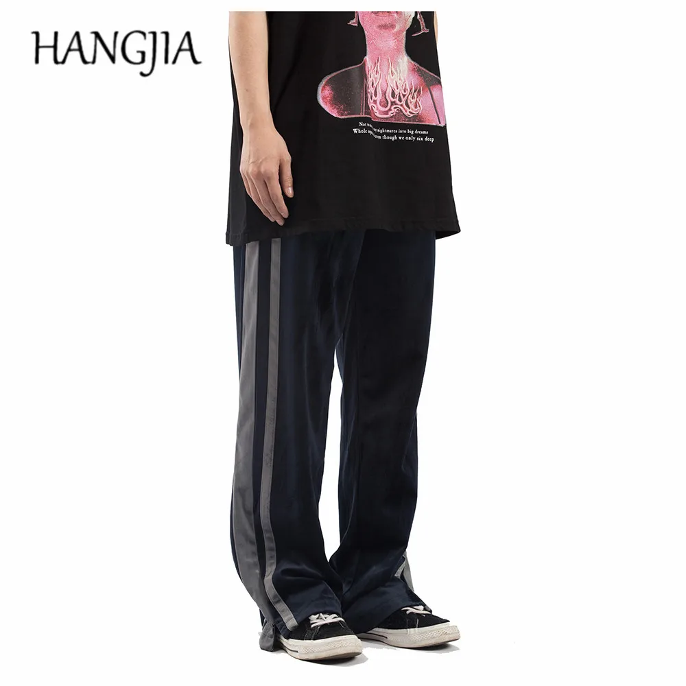

Streetwear Velour Sweatpant Vintage Velvet Track Pants for Men Women Side Striped Sweatpants Hip Hop Ankle Zip Loose Casual