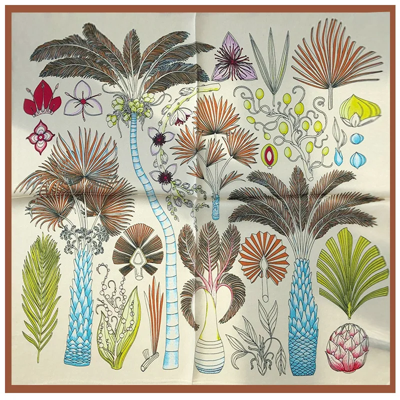 

AOMU Silk Scarf Women Palm Trees Print Silk Foulard Female Neckerchief Small Bandana Square Scarves Lady Accessories 53*53cm